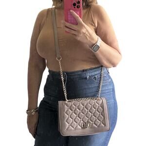 Badgley Mischka
Beige Studded Quilted Crossbody Bag/Handbag Size 9" x 7" Vegan